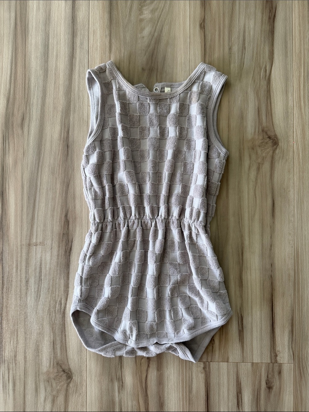 Kids Sleeveless Terry Cloth Checkered One-Piece Romper in Gray